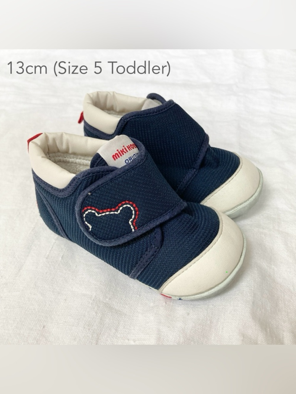 💙2/$25 Miki House Size 5 Toddler 13cm Blue Bear Velcro Baby Shoes Walker